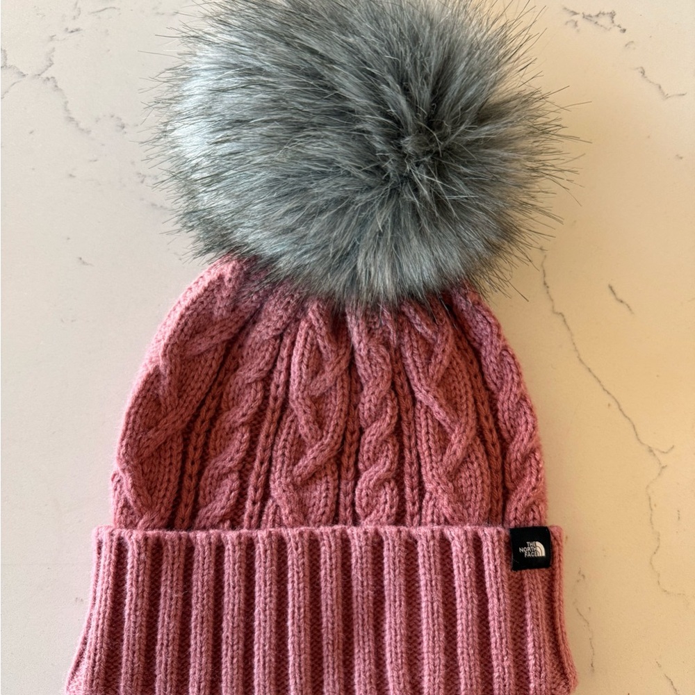 💖HOST PICK💖 The North Face Pink Cable Knit Beanie with Gray Pom